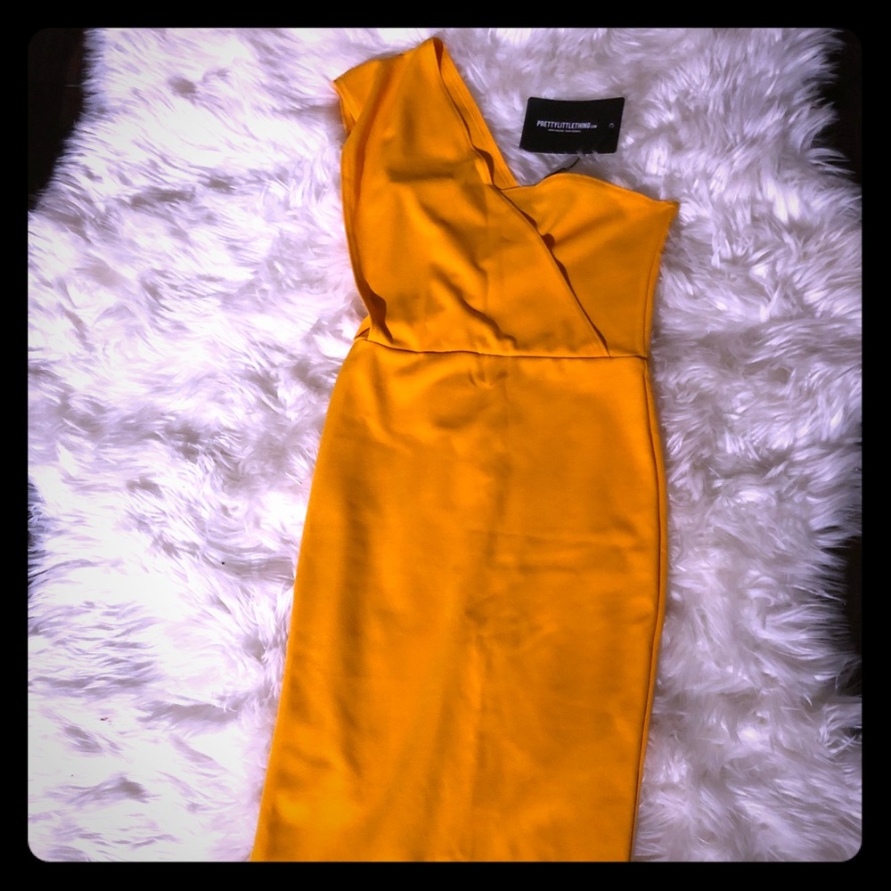 Mustard yellow misguided midi dress